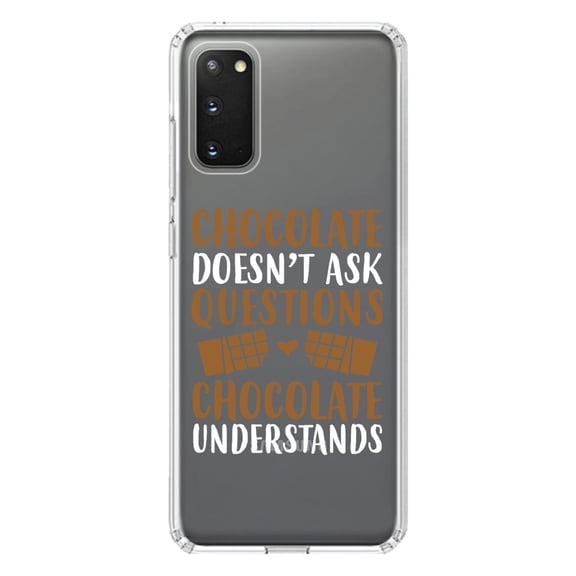 DistinctInk Clear Shockproof Hybrid Case for Galaxy S20 ULTRA / 5G (6.9" Screen) - TPU Bumper Acrylic Back Tempered Glass Screen Protector - Chocolate Doesn't Ask Questions Understands