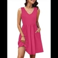 thumbnail image 1 of Vestidos de Verano para Mujer 2025, Informales, Sin Mangas, para Vacaciones en la Playa, Fluidos, Midi, con Bolsillos. Rosa Roja M, 1 of 6