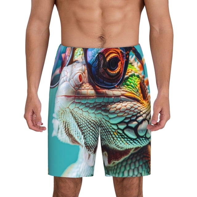 Balery Stylish Sunglasses Iguana Pantalones cortos de pijama de punto de algodón para hombre con cinturilla y bolsillos-Small