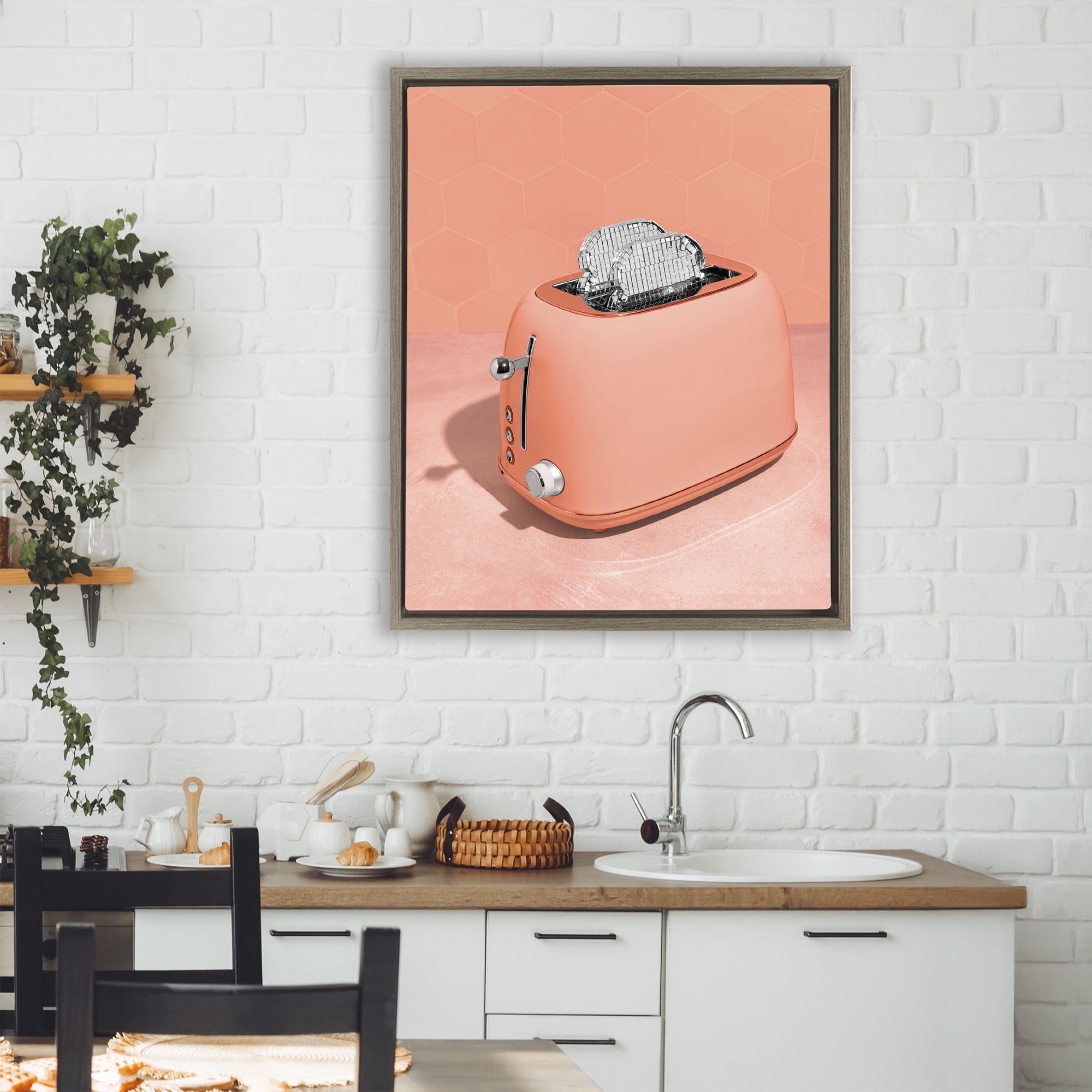 Stupell Industries Disco Toast over Orange Brown Framed Floater Canvas Wall Art, design by LISH Creative