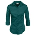 thumbnail image 1 of J. METHOD Chemise Boutonnée pour Femme Manches 3/4 Col Roulé Extensible Bureau Travail Formel Décontracté Blouse Basique Haut NEWT01 Sarcelle Foncé 2X, 1 of 6