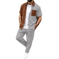 thumbnail image 3 of StSilkitty Men's 2 Piece Outfits Color Block Button down Short Sleeve Collared Shirts and Pants Sets Cotton Linen Casual Set, 3 of 7