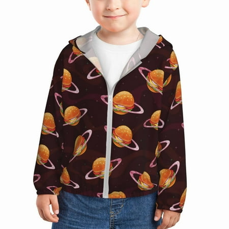 

Sun Hoodie for Kids Cute Hamburger Burger Planet Long Sleeve Swim Fishing Shirts Sun Protection Zip Up Jacket Clothing Athletic Hoodie