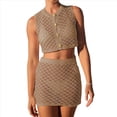 thumbnail image 3 of Conjuntos de Dos Piezas de Falda y Pareo, Trajes de Baño de Crochet para Mujer, Conjuntos de Playa Sexys para Vacaciones en Resorts. Caqui M, 3 of 9