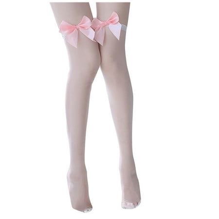 YANHAIGONG Sexy Stockings For Women Women Extra Long Satin Bow Thigh High Lingerie Stockings Over The Knee High Socks Compression Stockings For Women