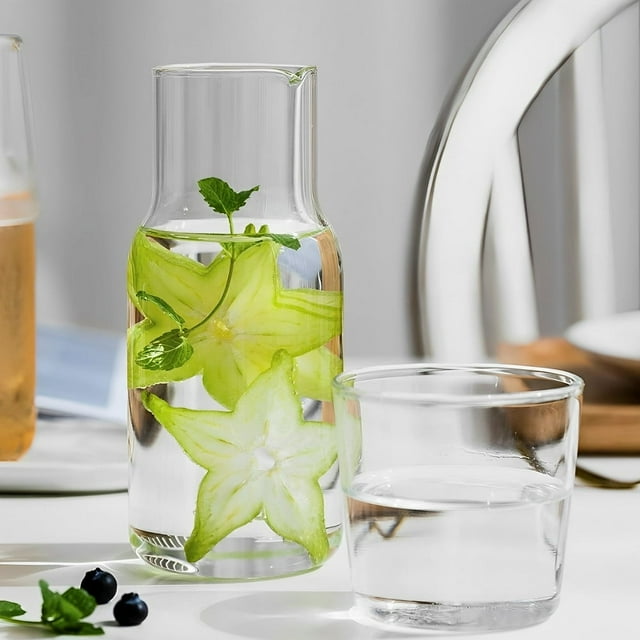 Glass Pitcher Set Bedside Carafe Set V-Shaped Spout Glass Carafe