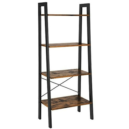 VASAGLE Vintage Ladder Shelf, 4-Tier Bookshelf, Storage Rack Shelf Unit, Bathroom, Living Room, Wood Look Accent Furniture Metal Frame ULLS44X