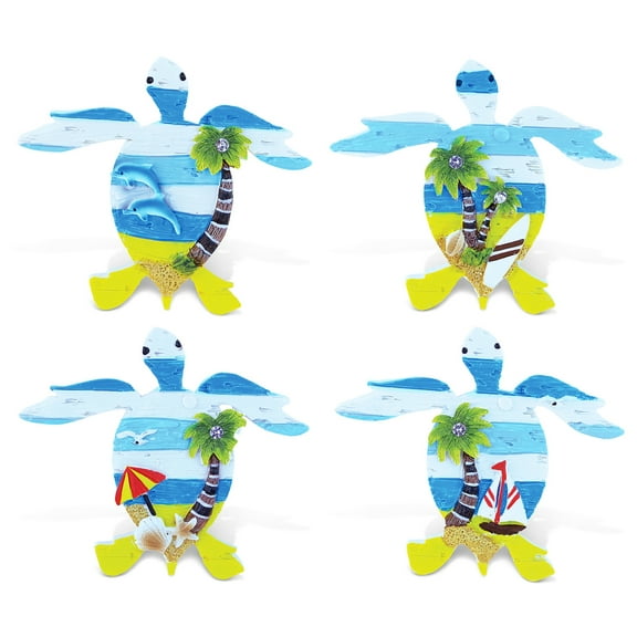 CoTa Global Sea Turtle Refrigerator Beachwood Magnets Set of 4 - Assorted Resin Beach Design, Fun & Cute Ocean Life Animal Magnet For Kitchen Fridge, Locker, Home Decor & Office Decor Novelty - 4 Pack