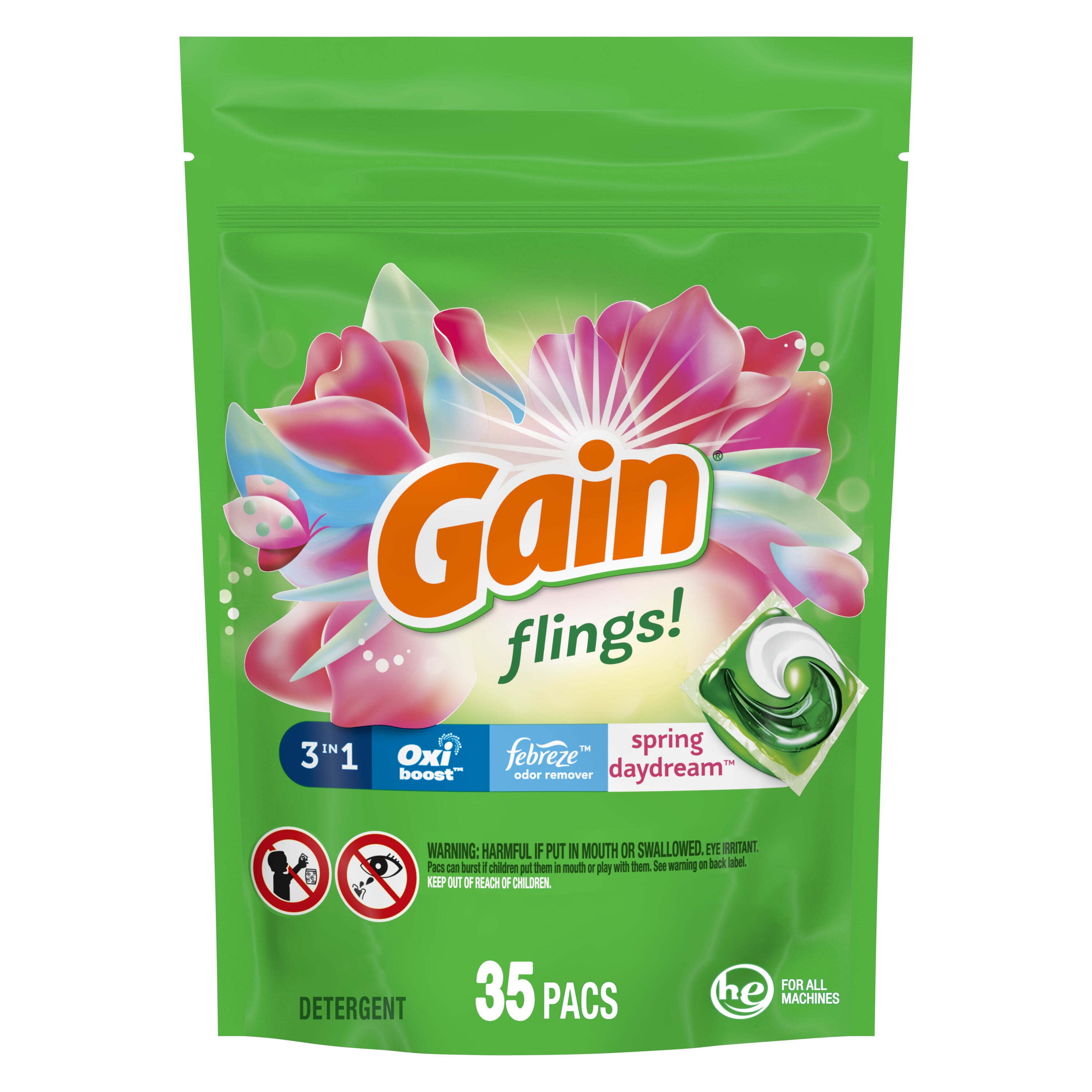 Gain Flings Laundry Detergent Soap Pacs, 35 Ct, Spring Daydream