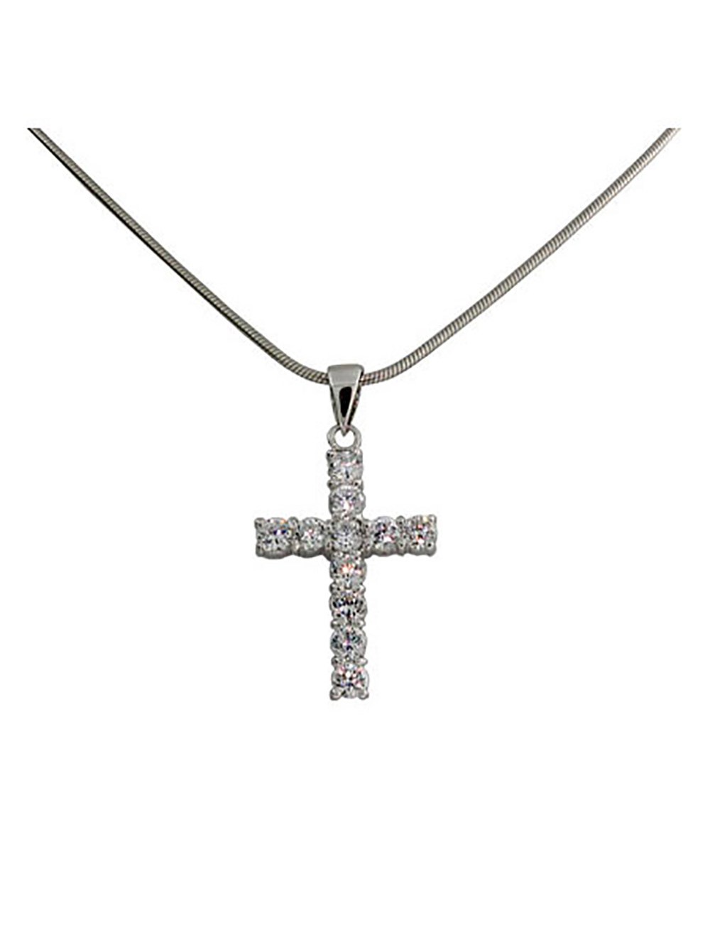 CZ Sterling Silver Cross Pendant, 18 