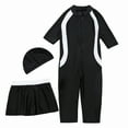 thumbnail image 5 of LYMAYTER 3-14T Kids Girls Short Sleeve Rash Guard Swimsuits with Hat Toddler Baby Quick Dry Beach Swimwear Three-Piece UPF50+ Sun Protection Bathing Suits, 5 of 11