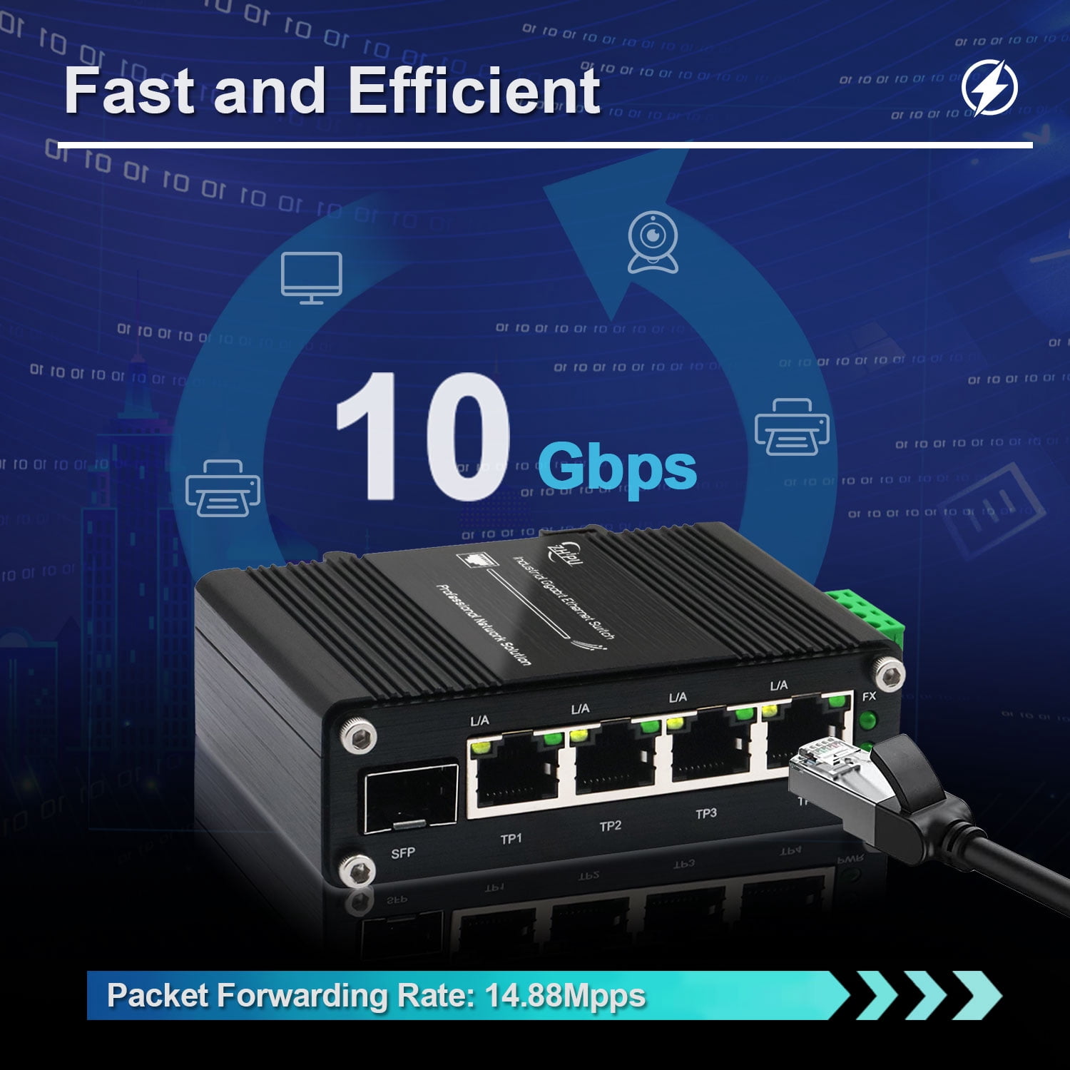 Industrial 4-Port 10/100/1000Mbps Gigabit Switch with SFP Slot, 5-Port Ethernet Switch Supporting Din-Rail, 10 Gbps Switching Capacity, Plug & Play