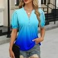 thumbnail image 2 of Women's V-Neck Short Sleeve Tops Shirts Blouses Casual Print Loose Fit Solid Color Soft for Daily Wear Work Office Vacation Fashion Essential Gift for Women | Sopatenor,Blue XL, 2 of 8