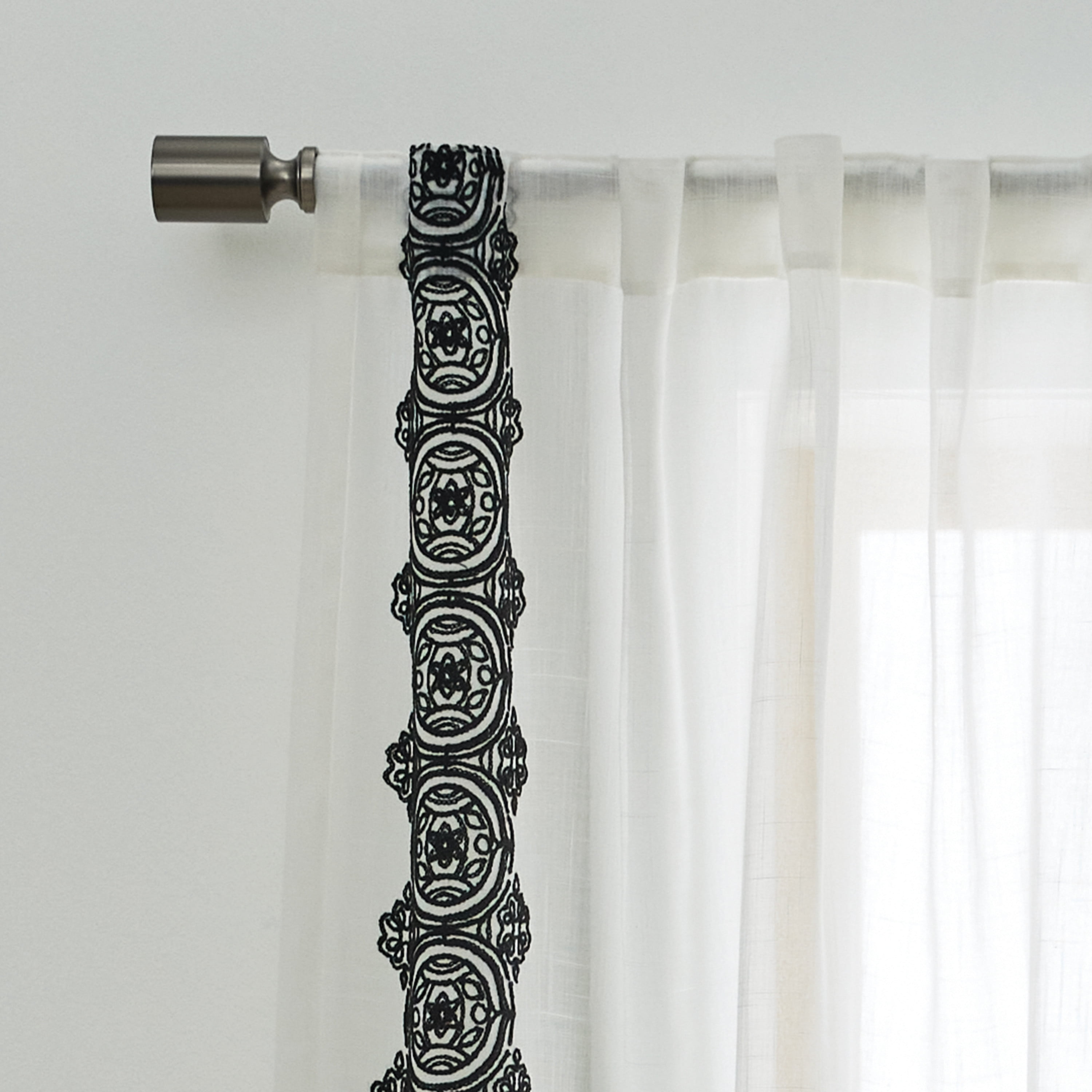 Better Homes & Gardens Embroidered Border Curtain Single Panel, Indoor, Rod Pocket/Back Tab, Vanilla Dream, 50" W x 63" L, Adult