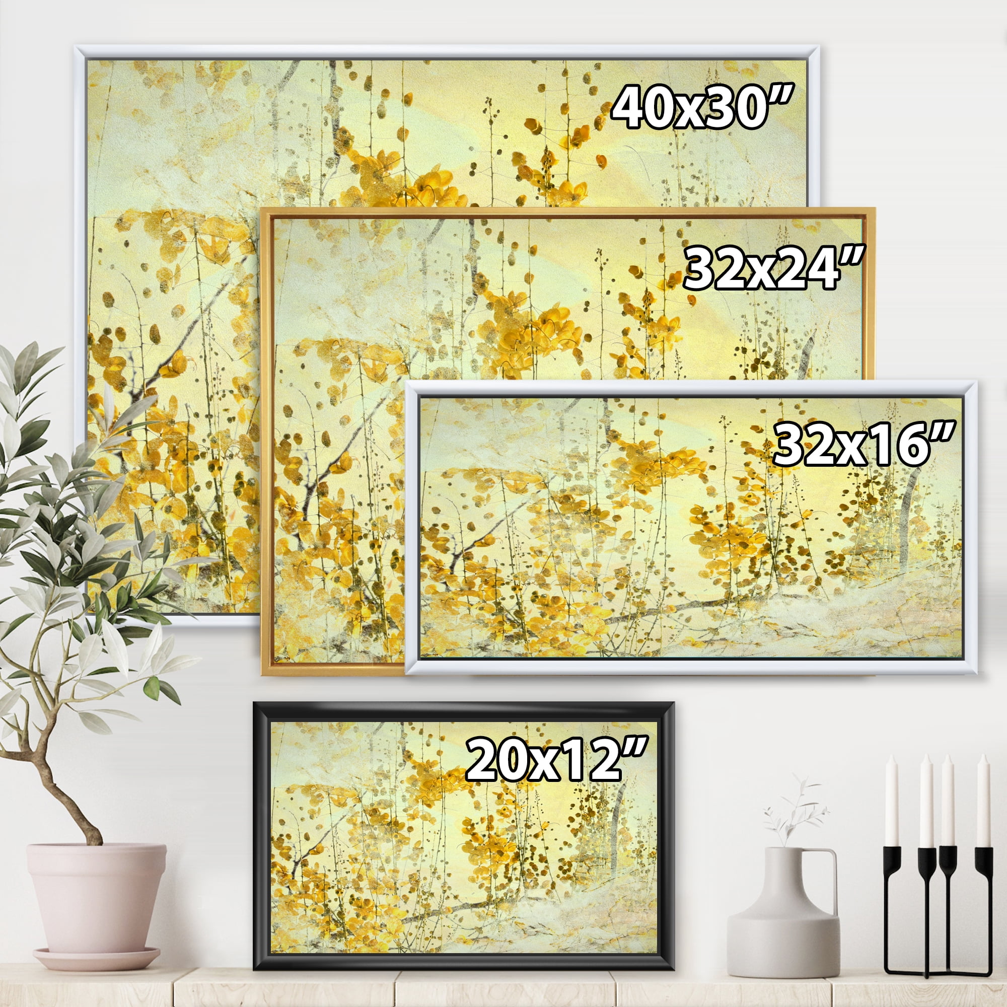 Designart 'Abstract Yellow Flower Grunge Art' Modern Framed Canvas Wall Art Print