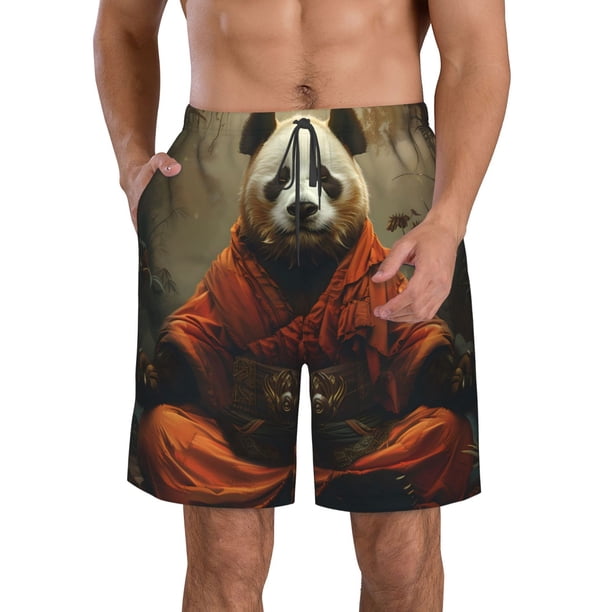Balery Jungle Meditating Panda Traje de Baño Estilo Hawaiano para Hombre, Shorts de Secado Rápido con Bolsillos-XX-Large