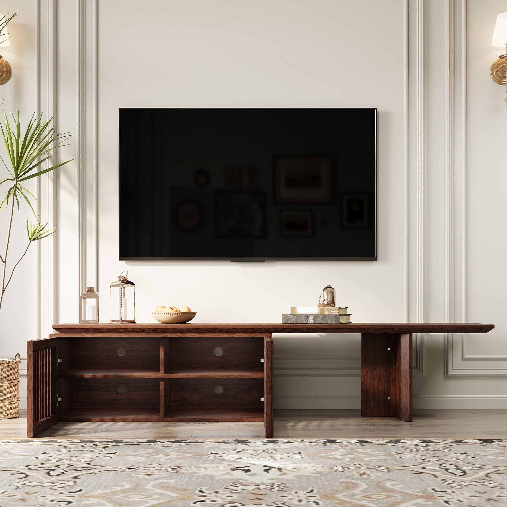 siu want Adjustable Walnut TV Stand with Storage for TVs Up to 100" - Modern Entertainment Center