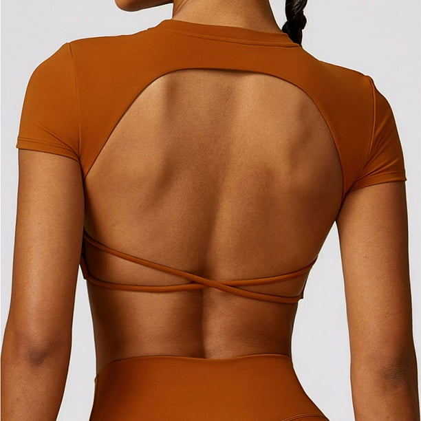 Top deportivo para mujer Top corto de Yoga con espalda descubierta camiseta de manga corta para entrenamiento fisico Tops ropa de entrenamiento