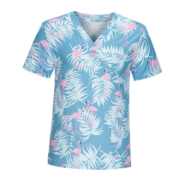 Tops de enfermería con estampado de enfermera para mujeres y hombres, para salón de belleza Azul claro S
