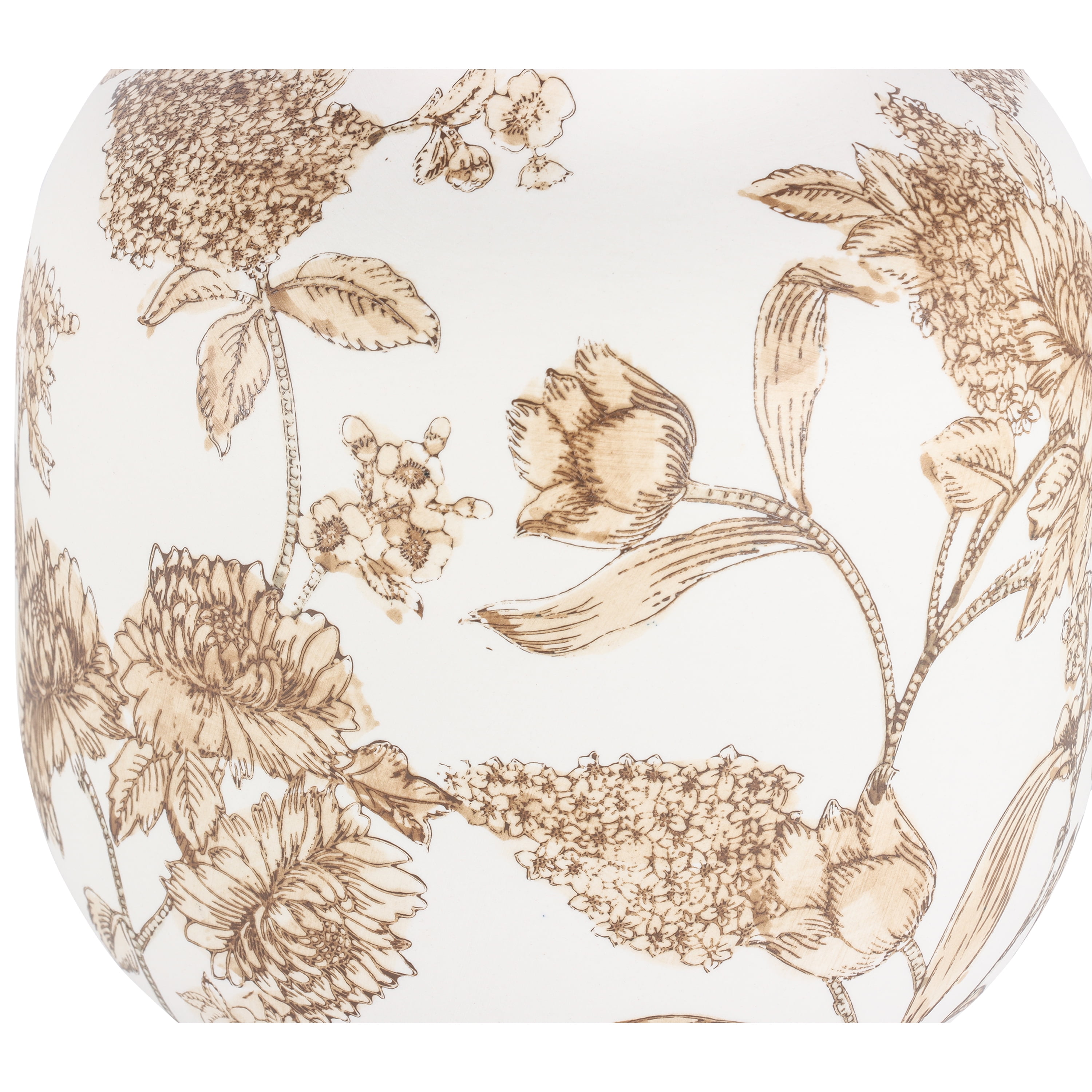 Home Decor Collection Sterling & Noble Home White Ceramic Brown Floral Painted Tabletop Vase