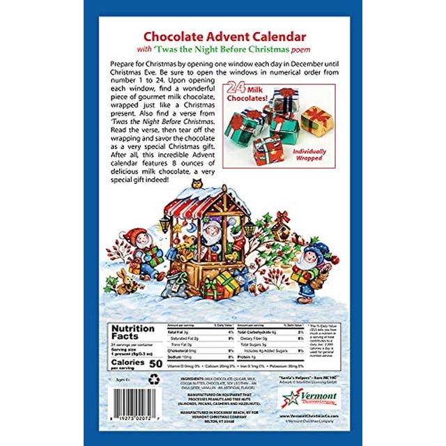 Calendario de adviento de chocolate ayudante de Santa (cuenta regresiva para Navidad) Vermont Christmas Company Ver descripción