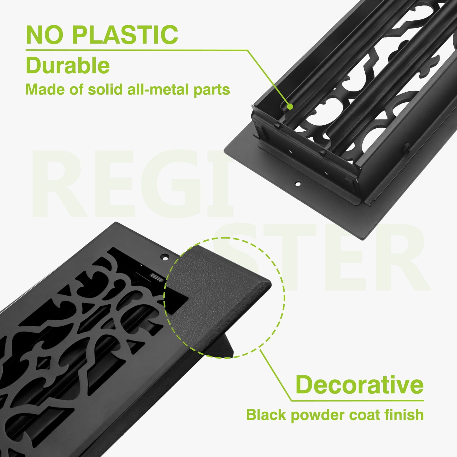 Naiture Stainless Steel Wall Register, Heavy Duty Rust-Resistant Wall Vent Cover, Metal Damper or Lever, Traditional Style Grille Wall Vent, Duct Size 4" X 12", Black Finish
