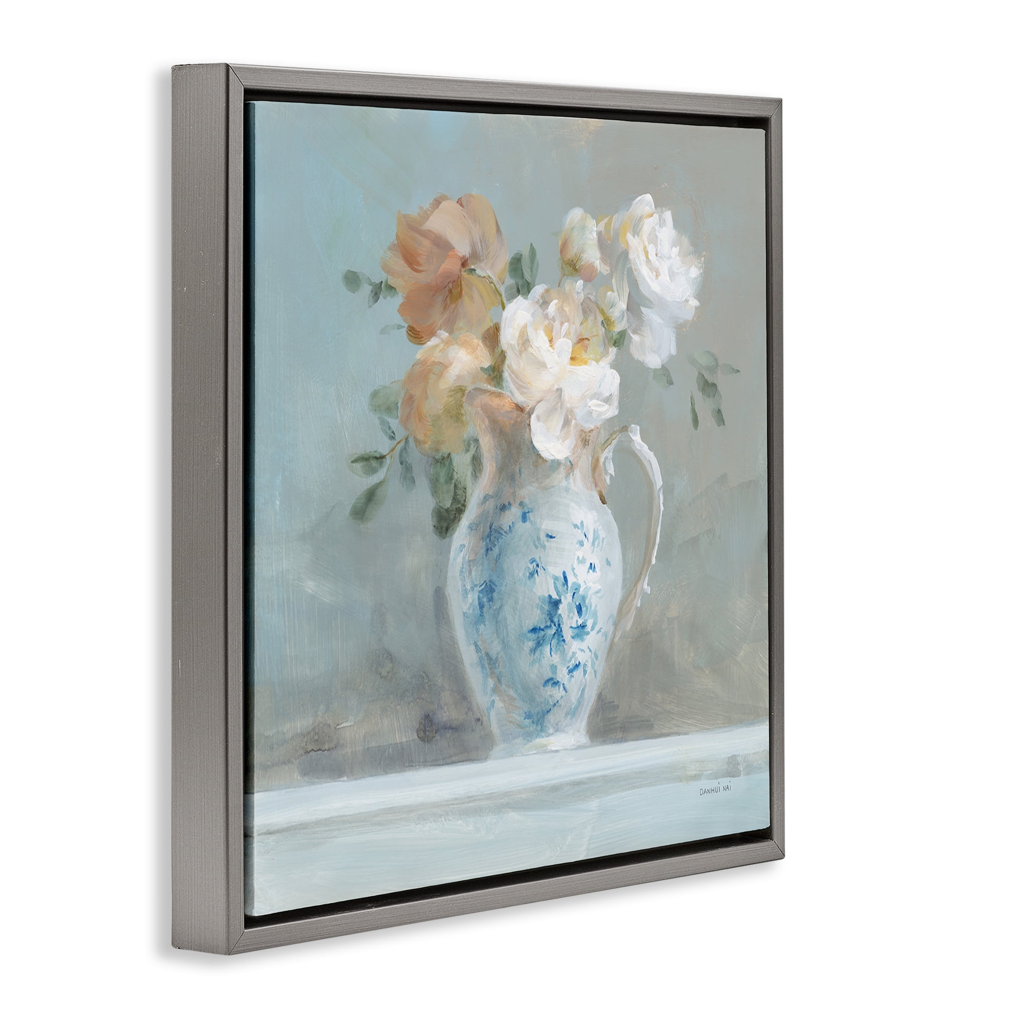 Stupell Industries Heirloom Floral Bouquet Botanical & Floral Painting Gray Floater Framed Art Print Wall Art, 18 x 18