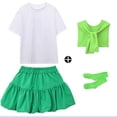 thumbnail image 6 of Yeaiivve Girls 4 Piece Outfits Back to School Performance & Class Photo Sets for Girls Round Neck Short Sleeve Top Bubble Skirt Shawl and Socks Green 9-10 Years, 6 of 8