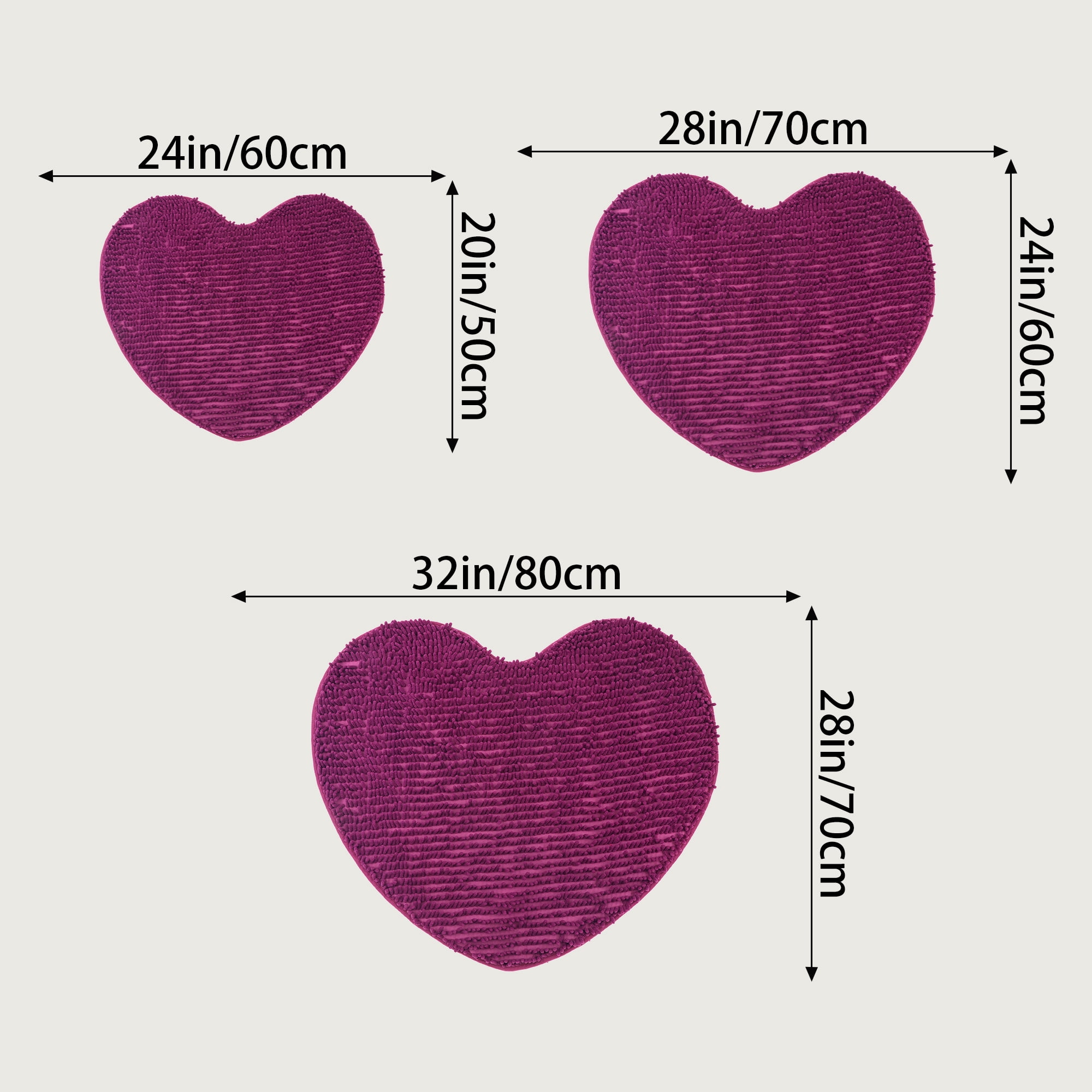 Unique Bargains Heart Shaped Chenille Bath Rugs Soft Shaggy Bath Mat Dark Purple 20" x 24"
