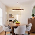 thumbnail image 2 of HEYAN 23.6" Farmhouse Pendant Light  in Walnut Wood Finish, Light Fixtures Over Table，Original Design Multi-Faceted Metal Ring Kitchen Island Lighting for Dining Room Table Coffee Bar Counter, 2 of 7