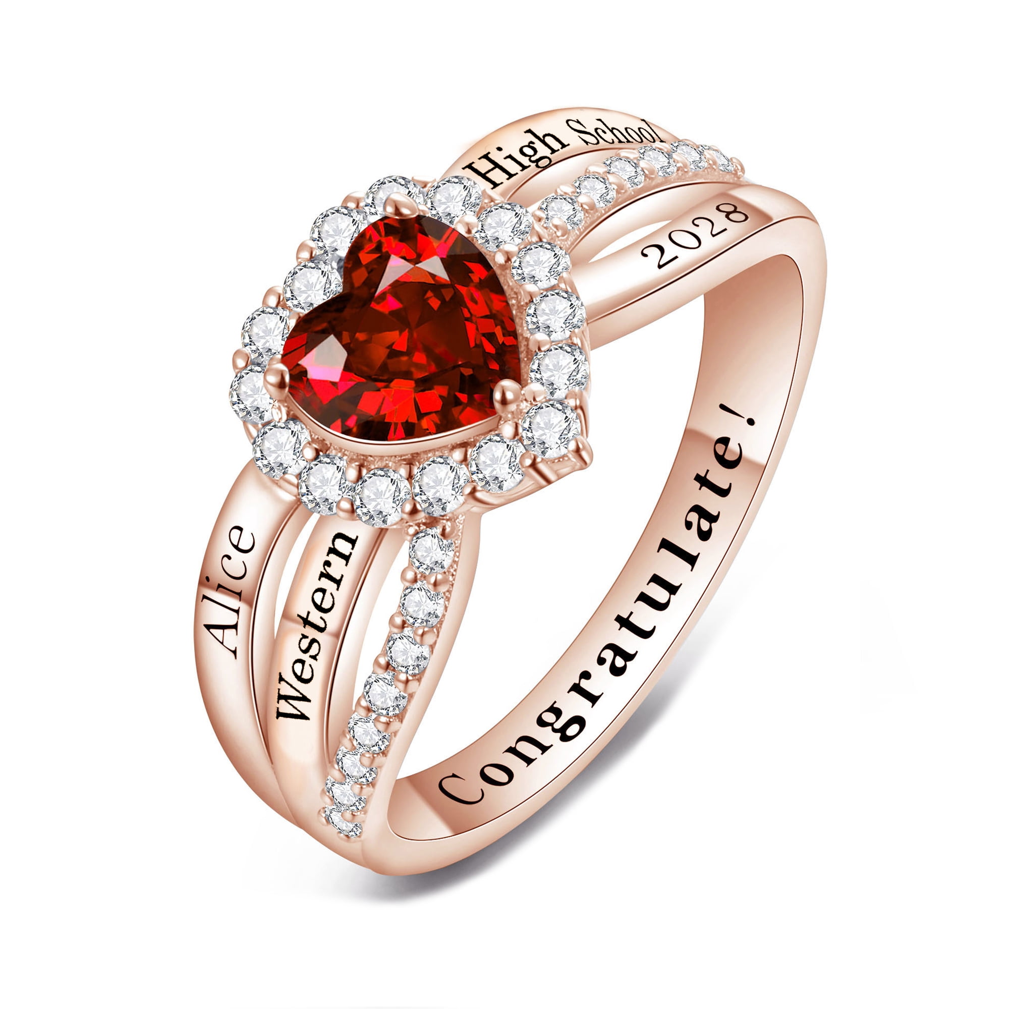 USA PJM Custom Women’s Class Ring Sterling Silver for High School & College Graduation-Rose Gold