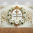 thumbnail image 3 of First Holy Communion Photography Background White Floral Newborn Baby Shower Decorations Cross Flowers Green Eucalyptus Leaves Backdrop God Bless Mi Primera Comunion Banner, 3 of 5