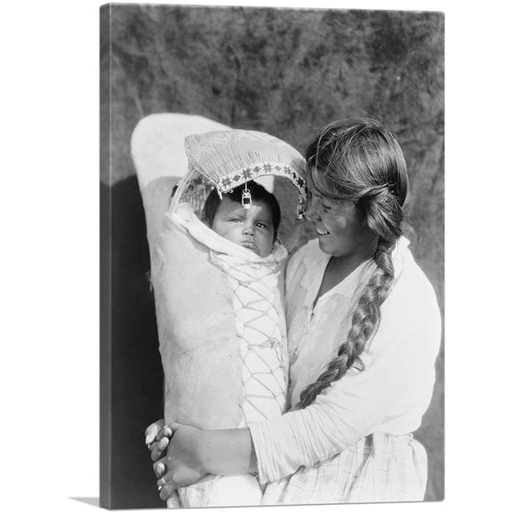 ARTCANVAS Achomawi Mother And Child 1923 Canvas Art Print by Edward S. Curtis - Size: 12" x 8" (0.75" Deep)