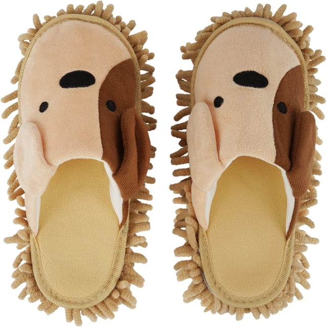 Zapatillas de fregona para perros de dibujos animados, zapatillas de microfibra para limpiar el polvo, zapatos de fregona extraíbles para la oficina, la habitación del hogar (caqui)