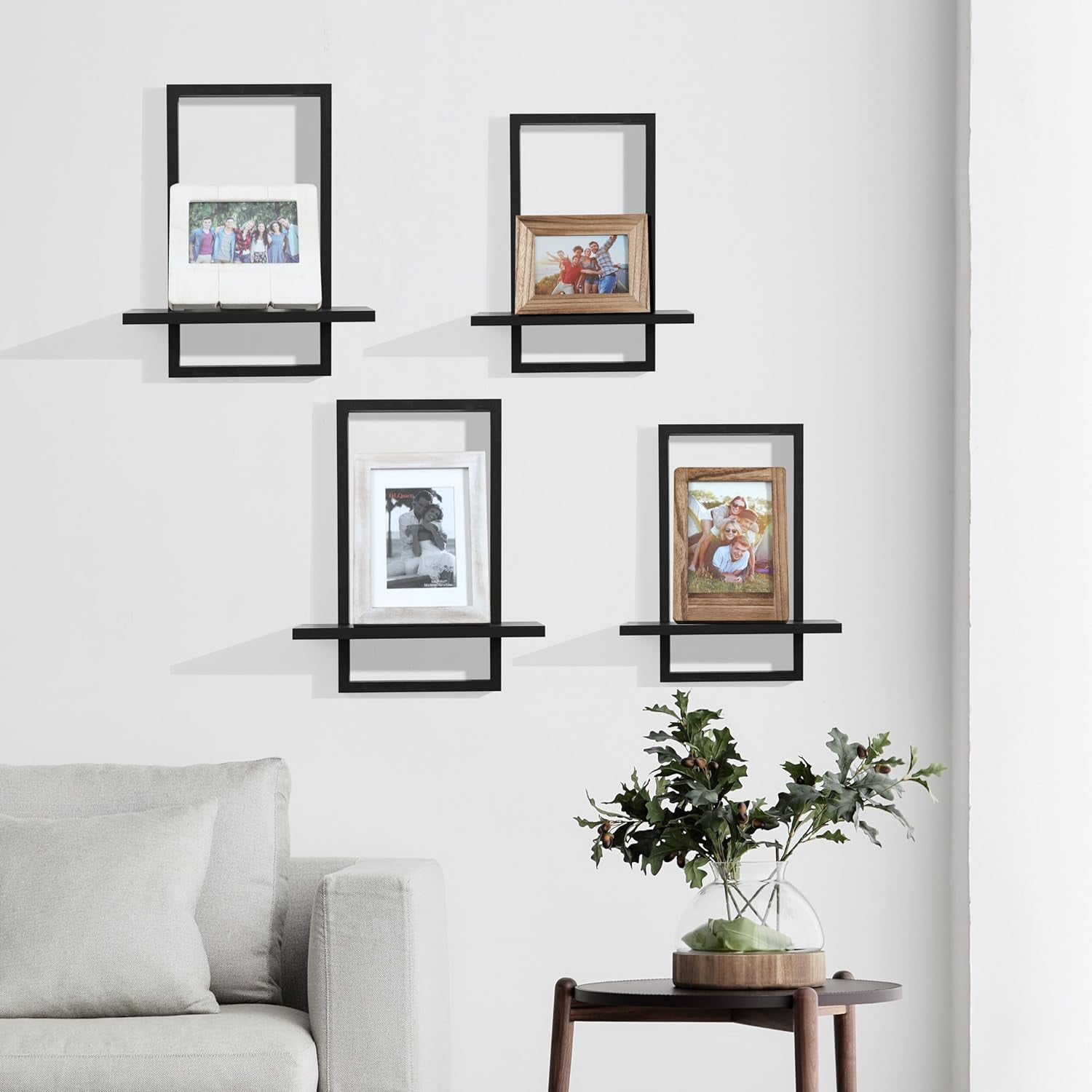Square Floating Shelves,Wall Plants Holder,Bathroom Wall Decor,Framed Decorative Shelf Black,Modern Chic Set of 2 for Living Room Bedroom Home Office,Soild Wood,L+S