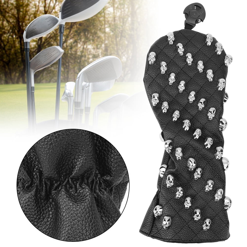 Nieyigj Premium PU Leather Skull Golf Club Head Cover for Fairway Woods, Water-Resistant Padded Protection, Medium Black (12.8 in / 32.5 cm) Headcover Accessory