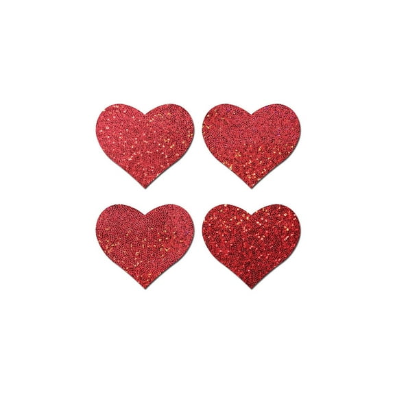 Pastease - Nipple Pasties - Petites: Two-Pair Small Red Glitter Hearts - 1.9" x 1.6"