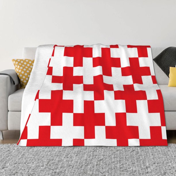 Balery Red Cross 1 Manta de Franela con Dibujo, Lujo Ultra Suave y Cálido, Antipelusa y Resistente a las Arrugas para Cama, Sofá, Camping -50"x40"