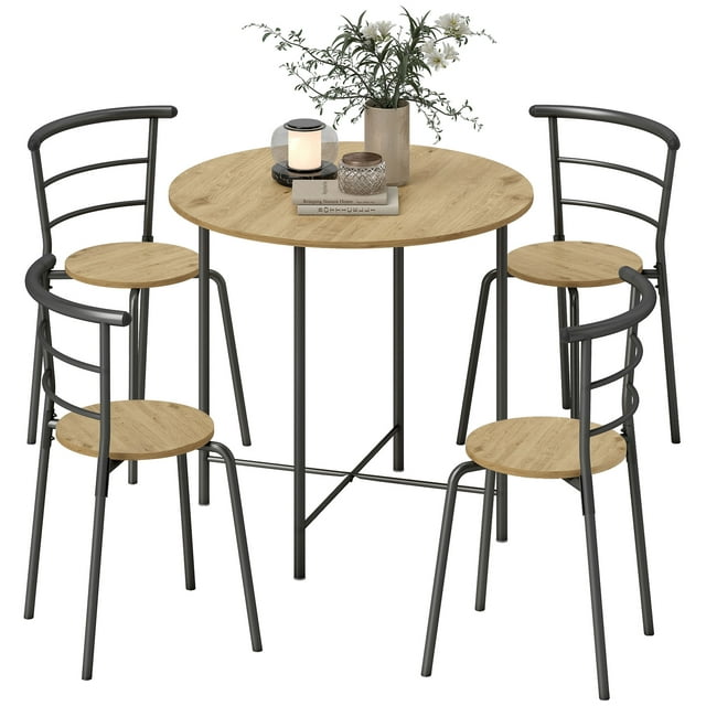 HOMCOM Ensemble de Table à Manger pour 4 Table et Chaises de Cuisine Gain de Place Naturel