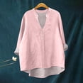 thumbnail image 2 of ManxiVoo Breathable Linen Blouse for Women Long Sleeve V Neck Shirt with Front Pockets Casual Chic Style M Size Pink, 2 of 4