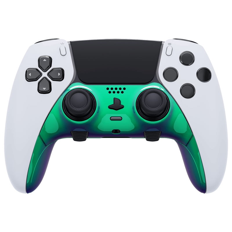 eXtremeRate Top Bottom Trim Shell Replacement Front Back Clip Shell Chameleon Green Purple Plates Cover for ps5 Edge Controller