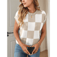 thumbnail image 5 of Womens Summer Crew Neck Cap Sleeve Crop Color Block Knit Short Sleeve Sweater M, 5 of 9