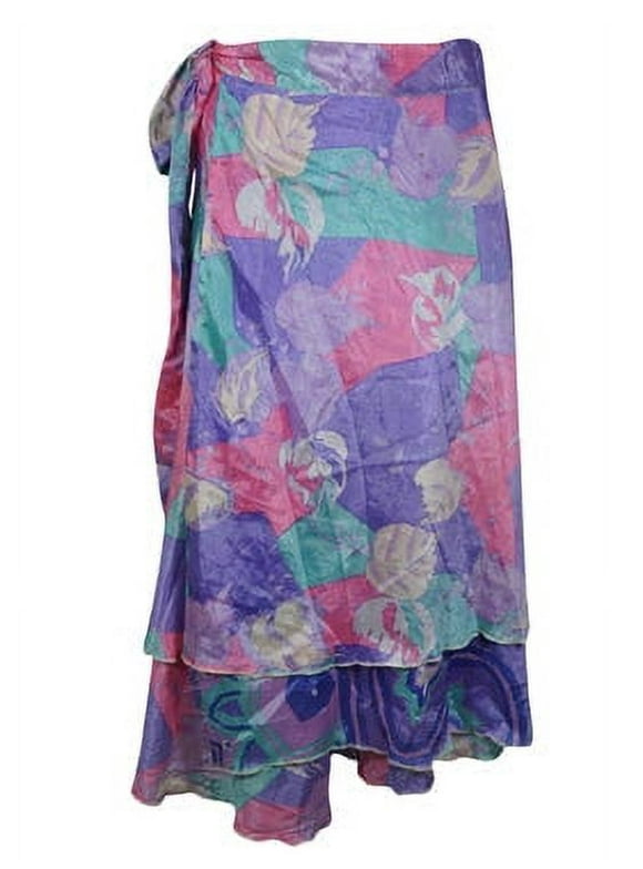 Mogul Womens Midi Wrap Skirt Purple Printed Skirt One size