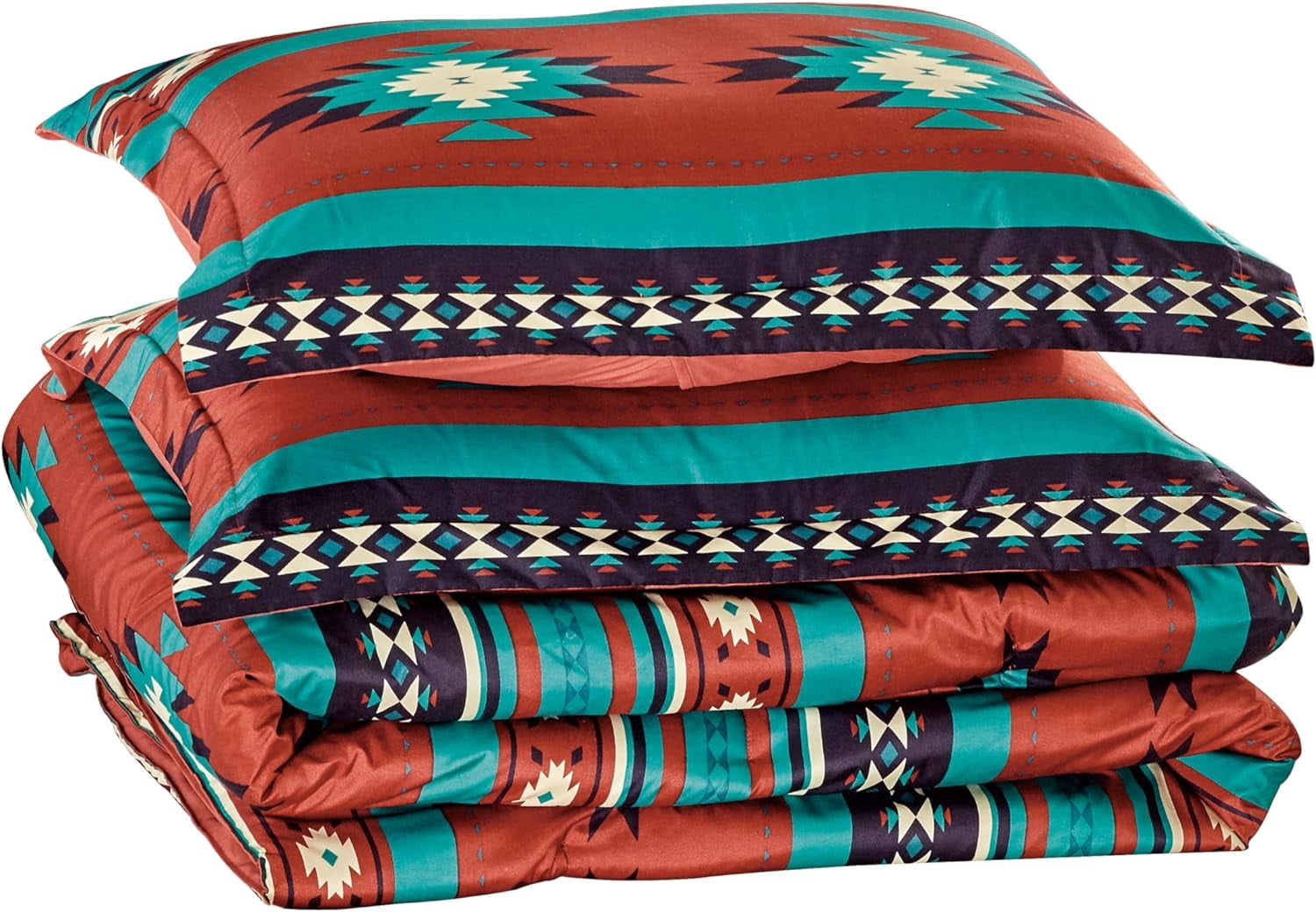 Chezmoi Collection Prescott 3-Piece Southwestern Multi-Color Red Comforter Set, King