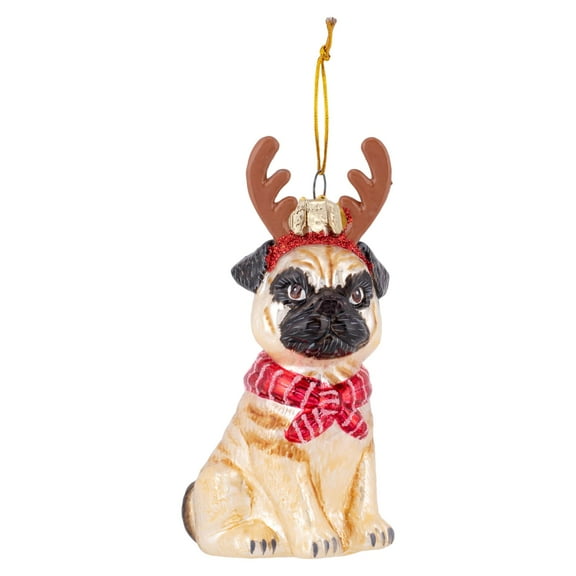 Noble Gems‚Ñ¢ Pug With Antlers Glass Ornament