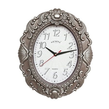 14'' Oval Clock,Decorative Clocks with Non Ticking Movement for Kitchen, Living Room Decor , White Sliver