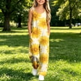 thumbnail image 3 of dazeni Girls Sleeveless Jumpsuits Fashion Tie Dye Romper Wide Leg Pants Casual Summer Boho Spaghetti Straps Overalls with Big Pockets Yellow 5-6 Years, 3 of 9