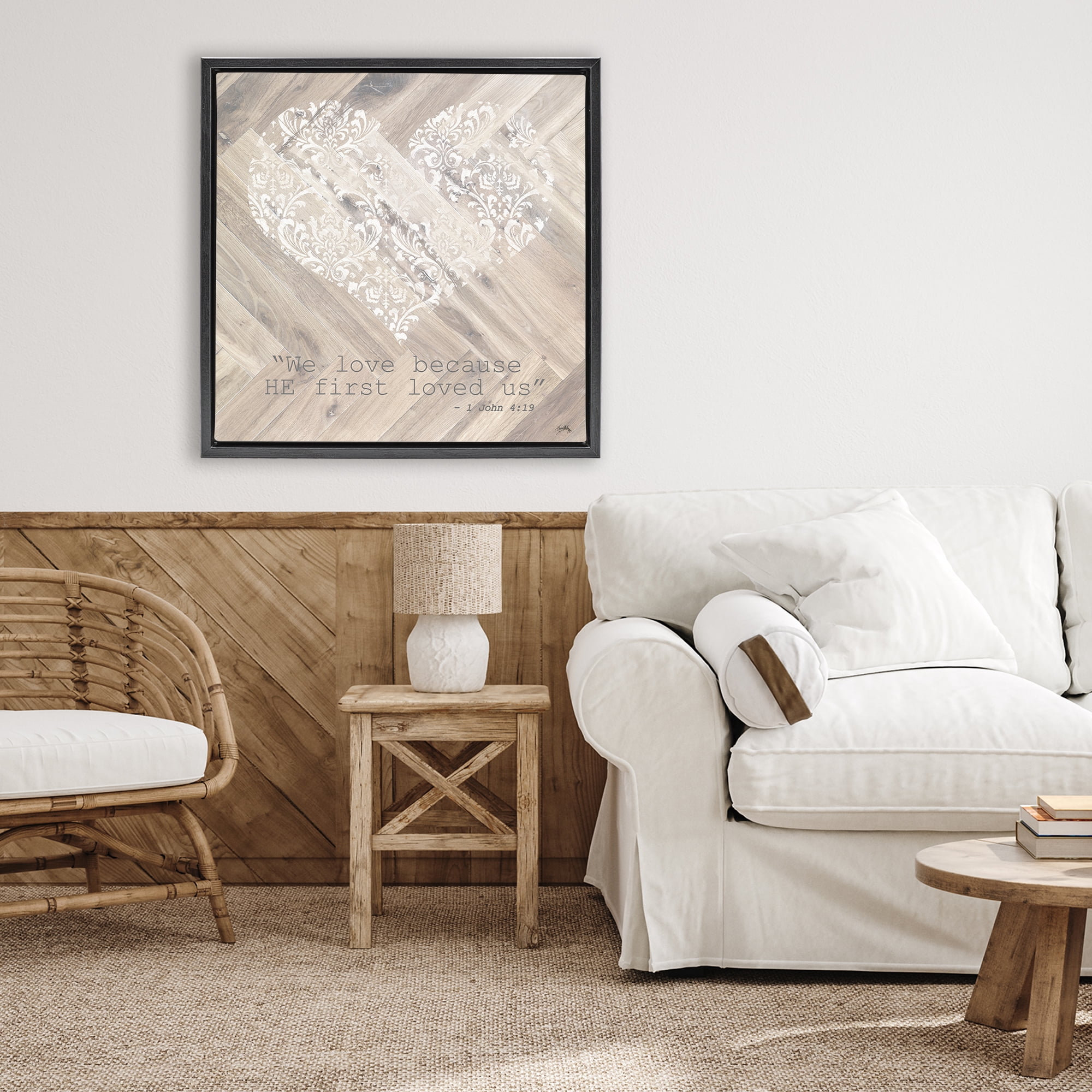 Stupell Industries He Loved Us First Black Framed Floater Canvas Wall Art, design by Elizabeth Medley