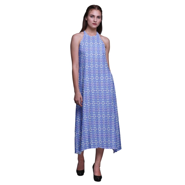 Bimba Robe Décontractée Teinture sur Nœuds Longue Dos Nu à Col Halter pour Femmes Imprimée Robe de Plage-Moyenne