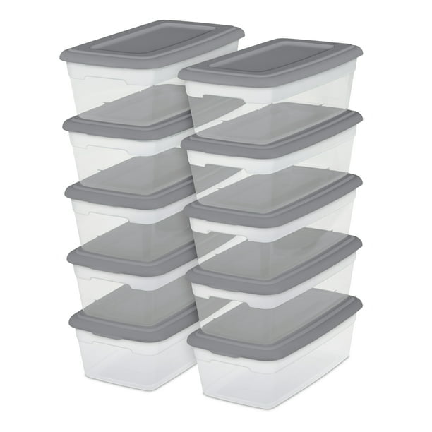 Sterilite Set of (10) 6 Qt. Storage Boxes Plastic, Titanium